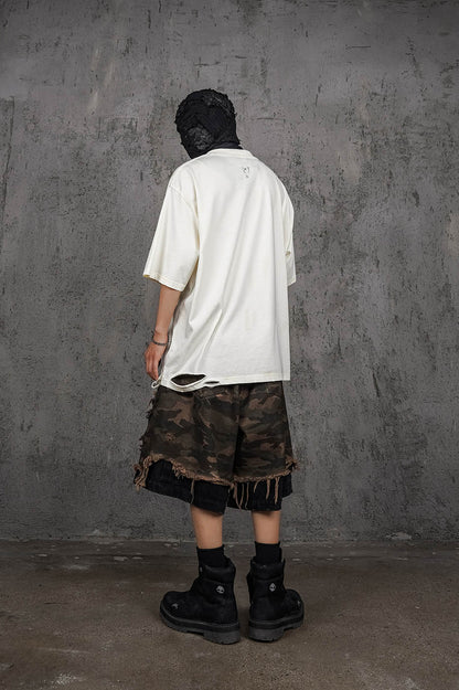 Double-layered Shredded Camo Shorts