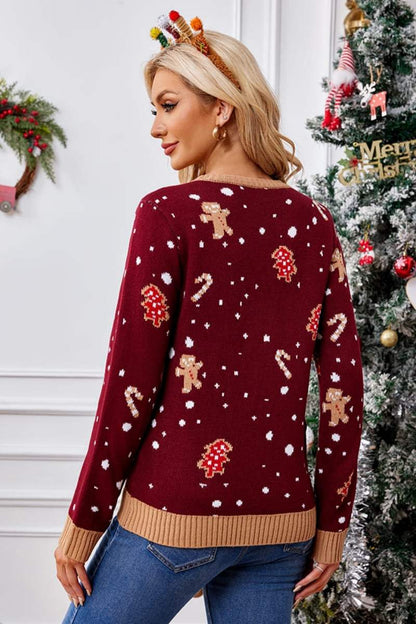 Crewneck Embroidered Sweater – Gingerbread Man