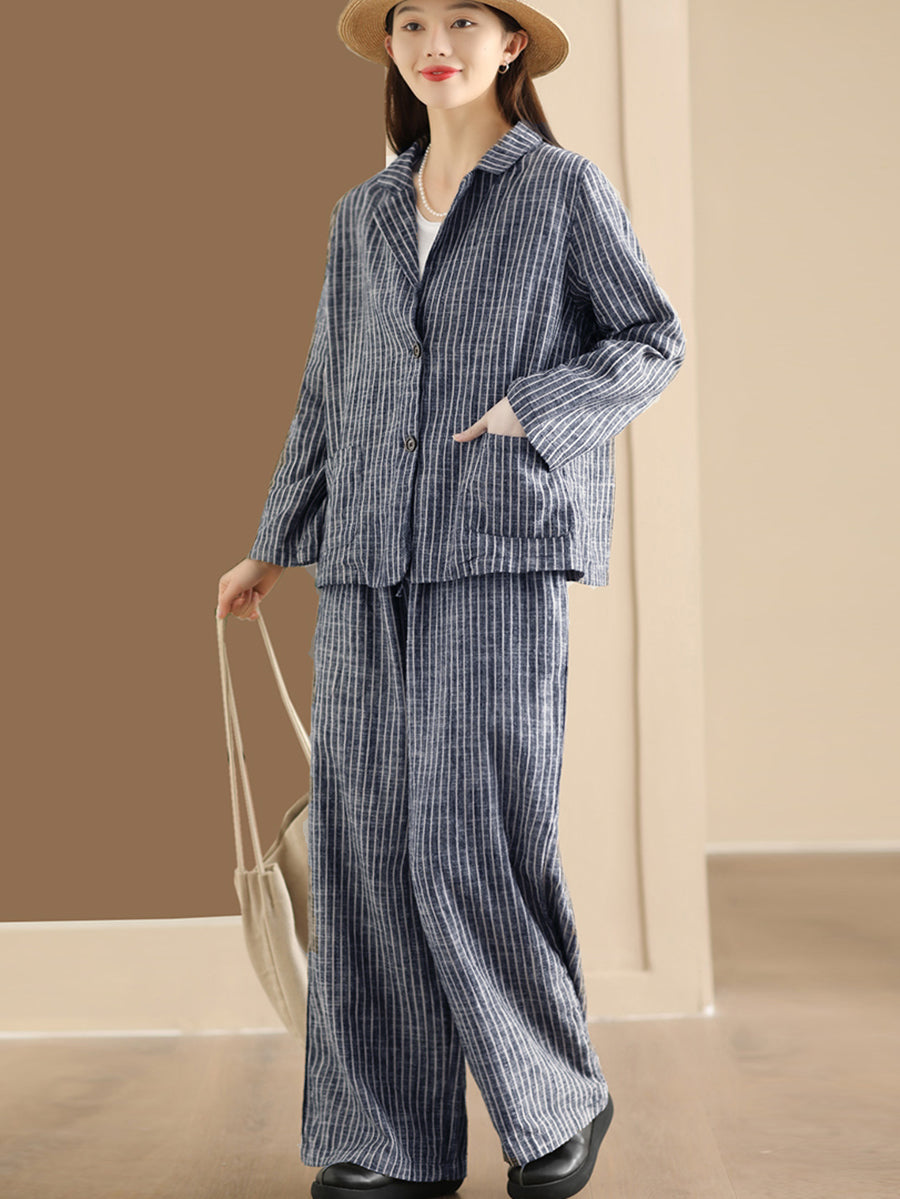 Stripe Spring Linen Shirt+pants Ii1057