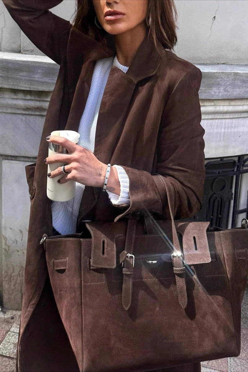 Retro Brown Belted Waist-tie Long Overcoat