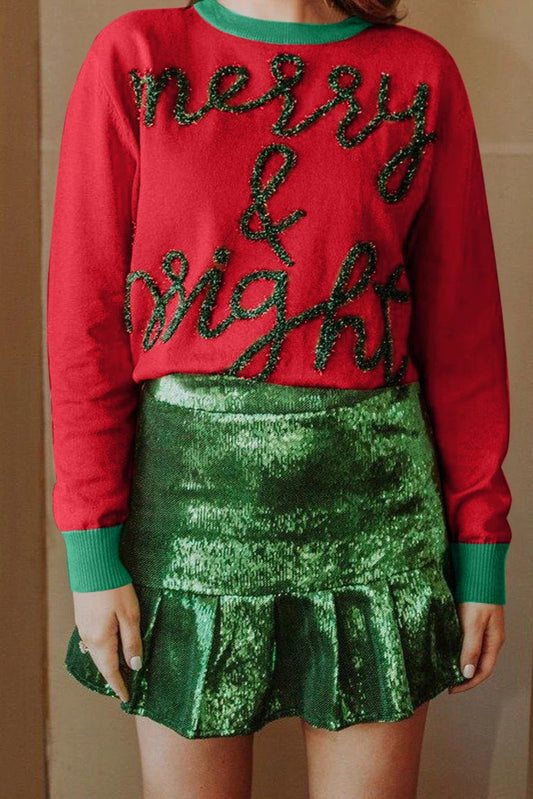 Red Tinsel Merry \u0026 Bright Contrast Trim Sweater