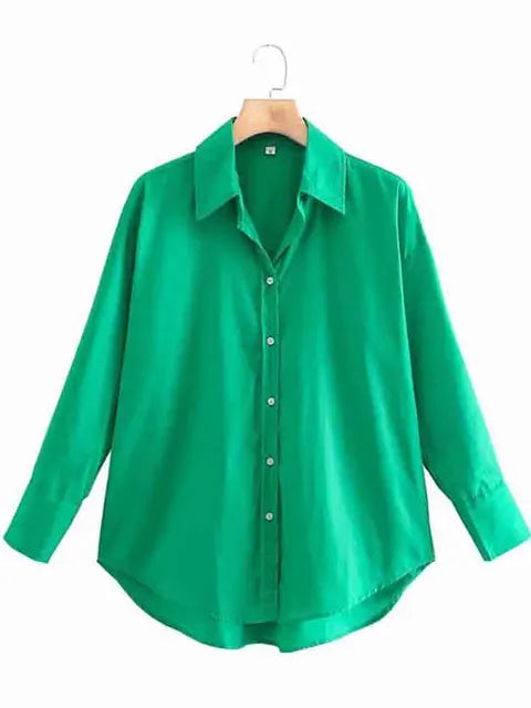 New Simply Candy Color Single Breasted Poplin Shirts Office Lady Long Sleeve Blouse Chemise Tops