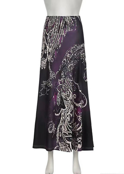 Purple Print Spring Draping Line a Skirt