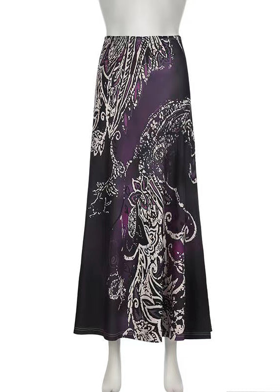 Purple Print Spring Draping Line a Skirt
