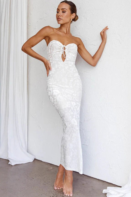 Lace Backless Strapless Midi Dress