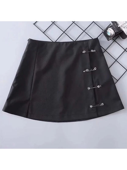 Mini Skirt Side Split Brooch High Waist Side Zipper Short Skirt Female A-line Slim Hip Camo Skirts