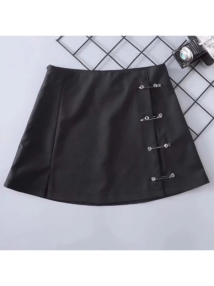 Mini Skirt Side Split Brooch High Waist Side Zipper Short Skirt Female A-line Slim Hip Camo Skirts