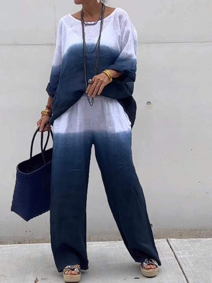 Cotton and Linen Gradient Two-piece Set