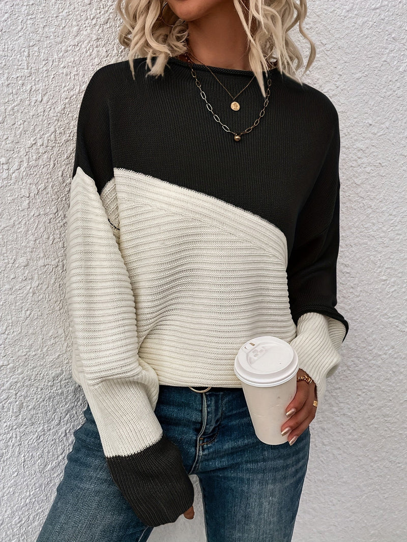 Color Block Loose Pullover Sweater Rj9313
