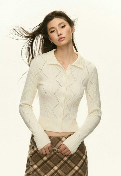 Diamond Knit Collared Cardigan