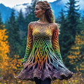 Women's Irish Celtic Knot Color Gradient Jacquard Knitted Sweater Dress artswardrobe
