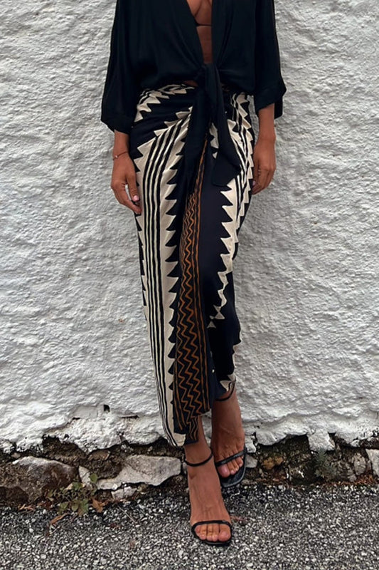 Astra Print High Waist Ruched Wrap Maxi Skirt