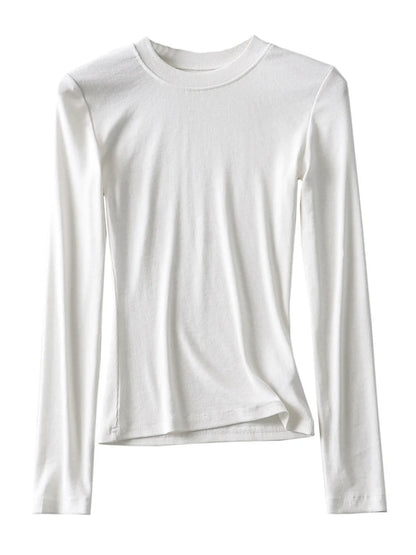 Clothing Cotton Kintted Tops Slim Elastic O-neck Full-sleeve T-shirt