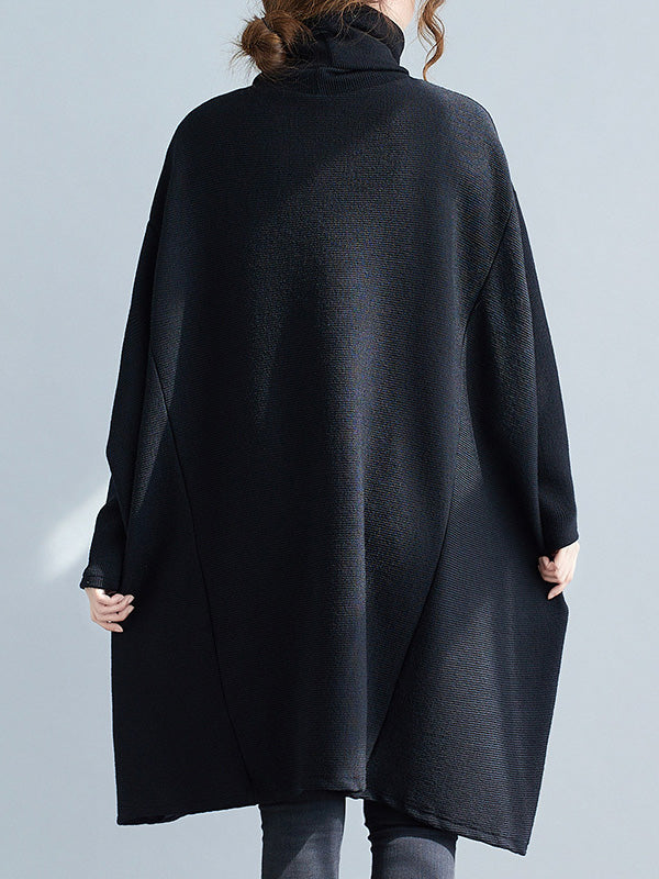 Loose Black Heaps Collar Pockets A-line Long Sleeve Sweater An1065