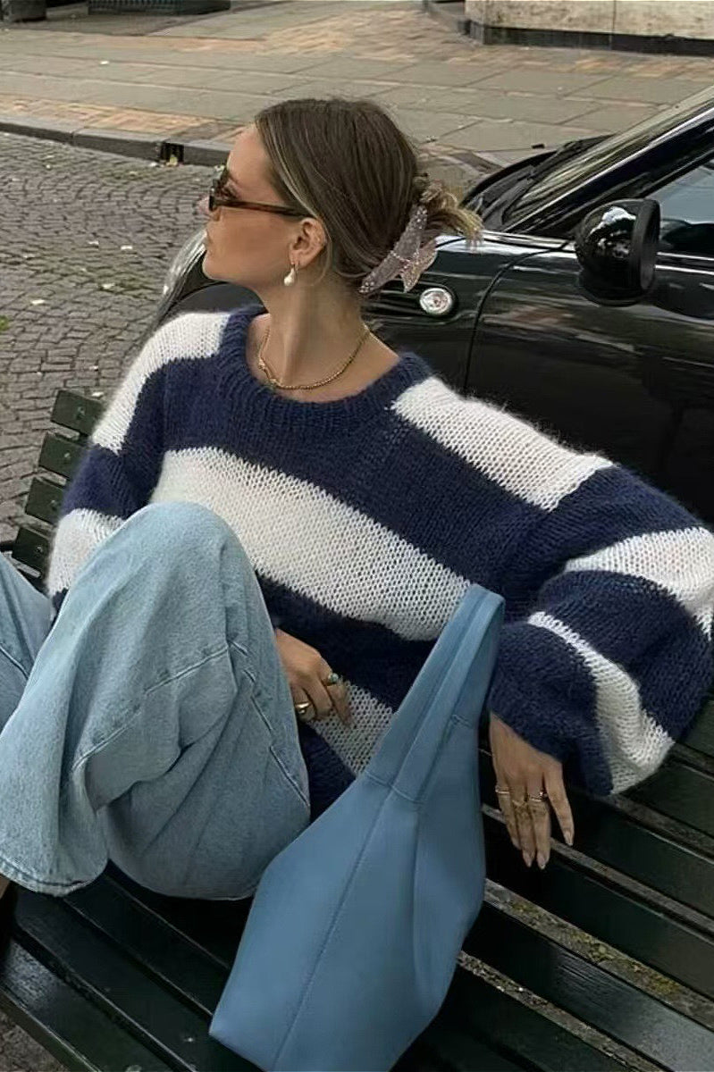 Striped Crewneck Stylish Sweater