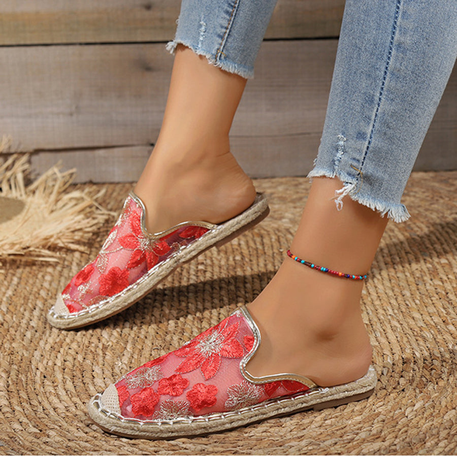 Linen Woven Flat Round Toe Half Slippers