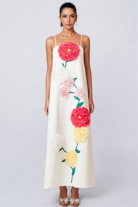 Britt Strapless 3d Flower Maxi Dress