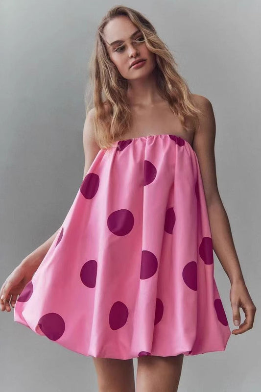 Polka Dot Strapless Bodycon Mini Dress