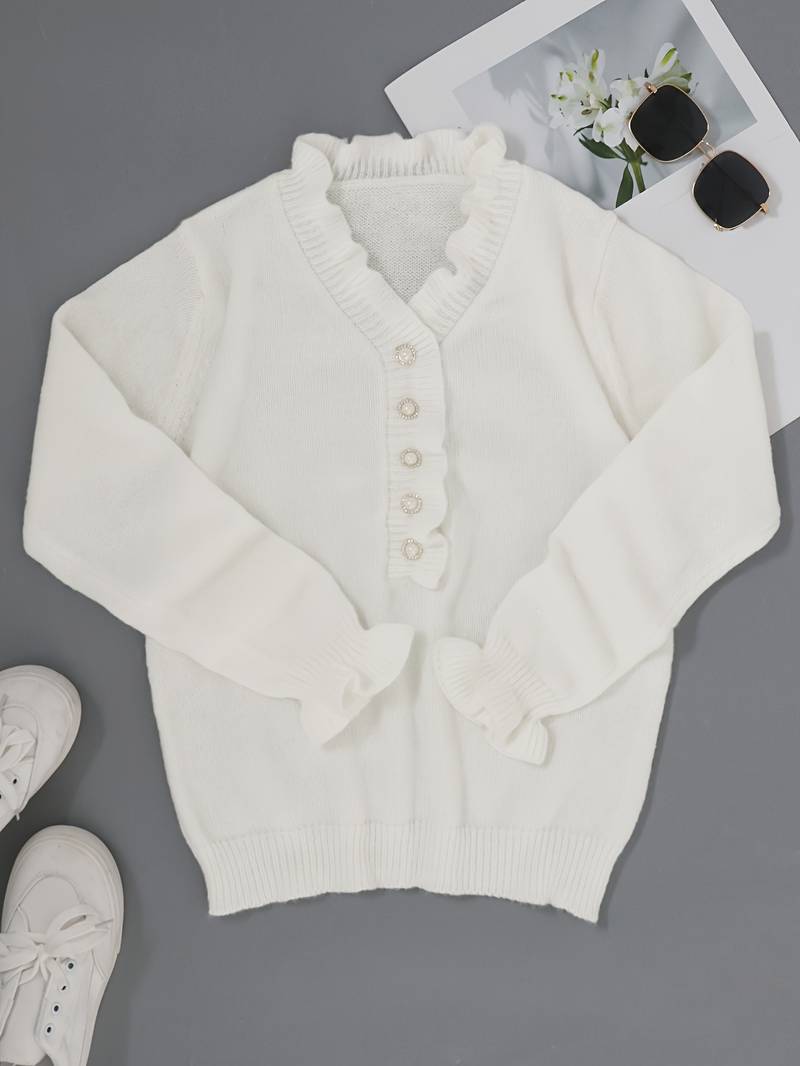 Darcey | Ruffle Blouse With Decorative Buttons for