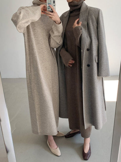 Khaki High-neck Long Sleeve Sweater Dress An1061