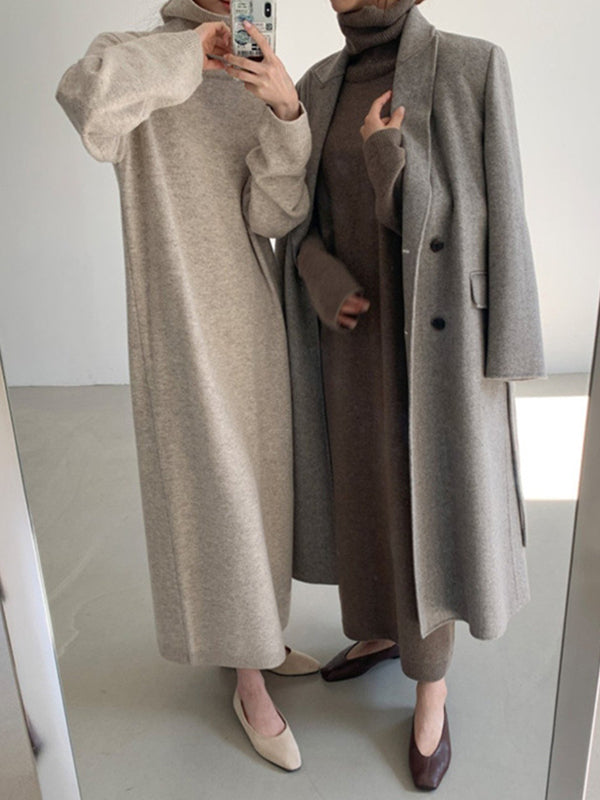 Khaki High-neck Long Sleeve Sweater Dress An1061