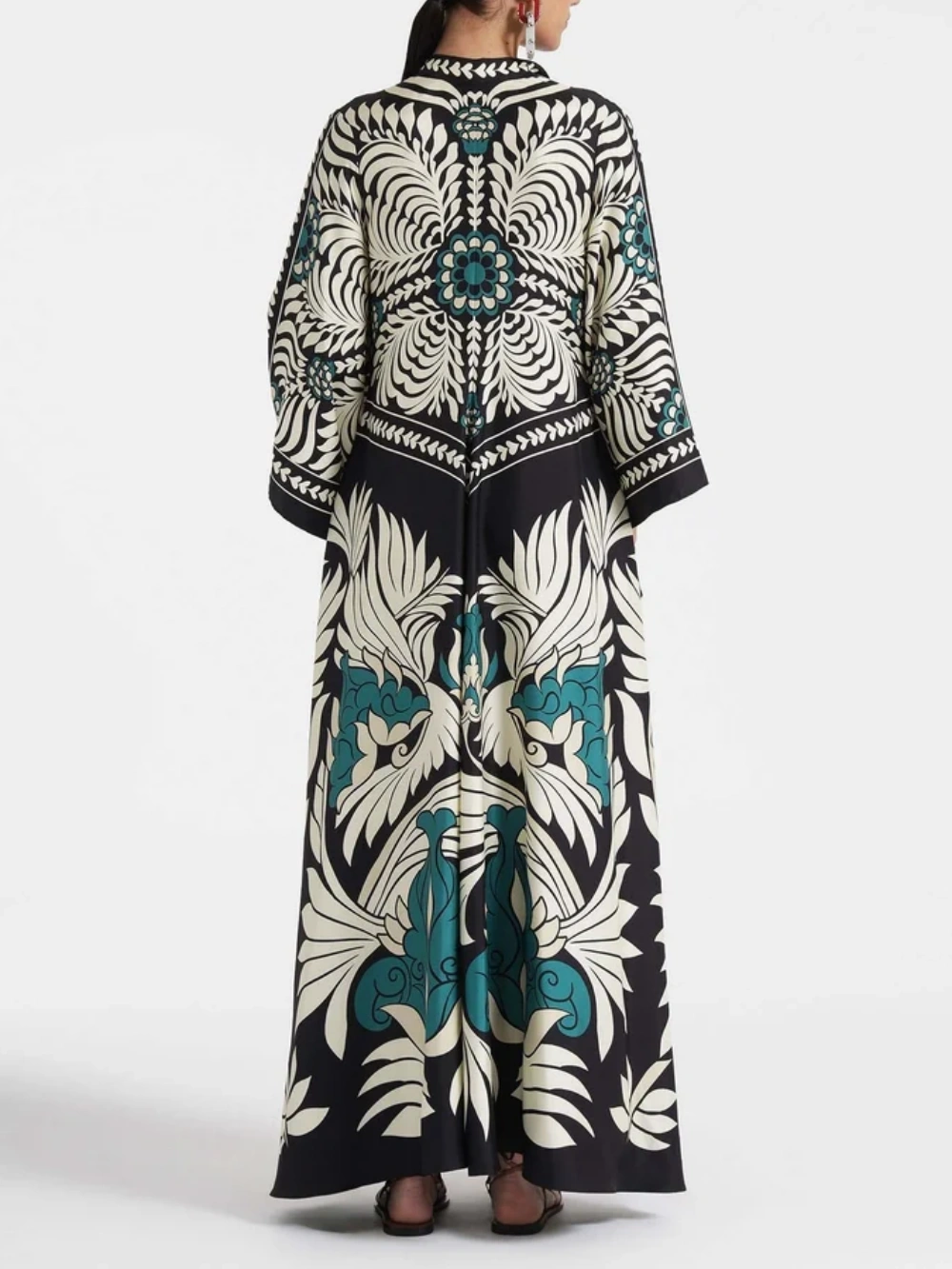 Elegance Print Waterfall Sleeves Maxi Dress
