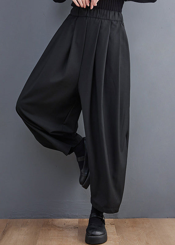 Pockets Crop Waist Elastic Cotton Spring Grey Pants