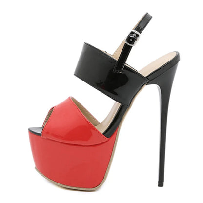 Hot Sales Summer Style 17cm Sandals High Heels Open Toe Buckles Nightclub Party Shoes Black Size 35-42