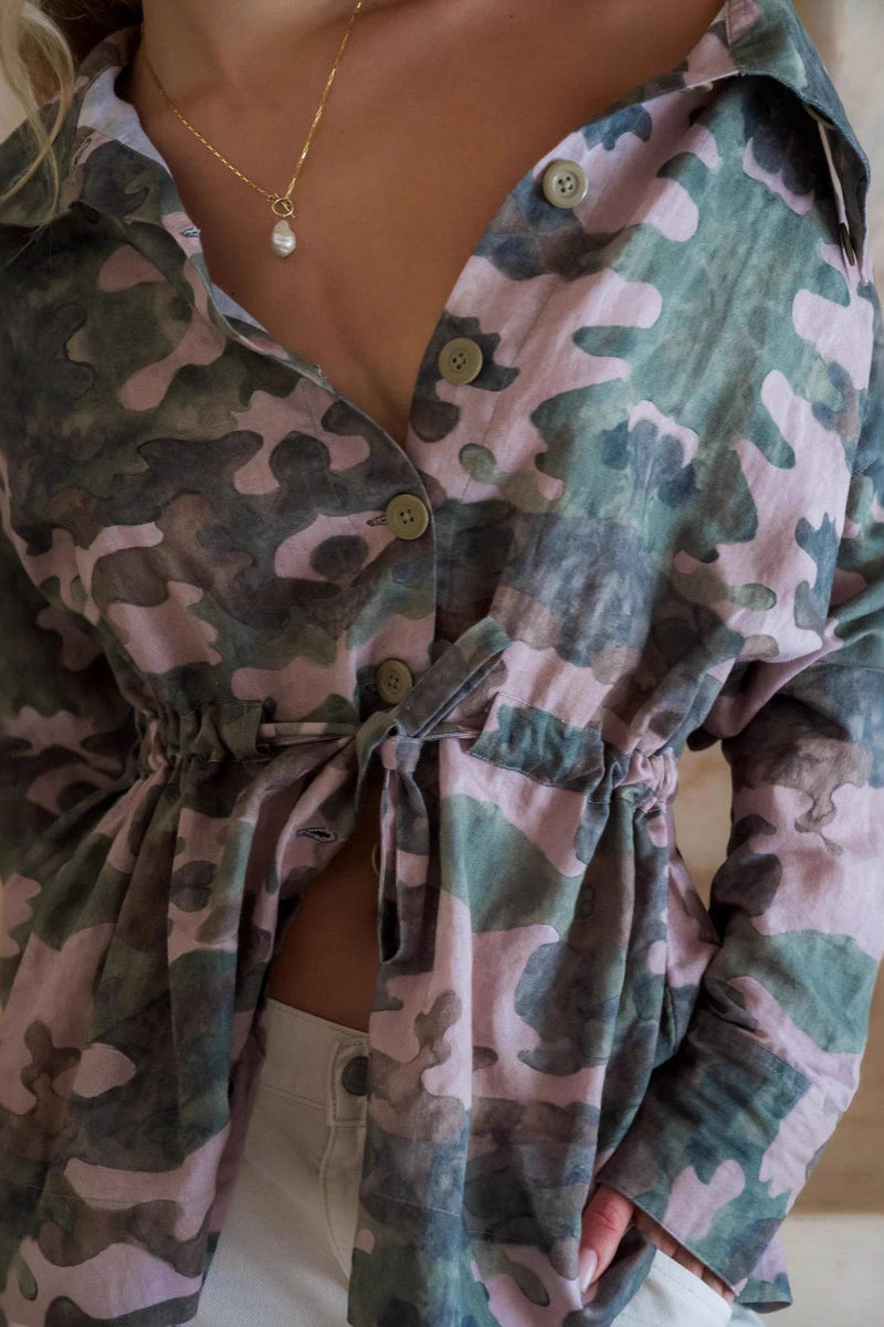 Camouflage Print Long Sleeve Blouse