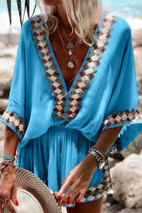 Beach Print Kimono Romper