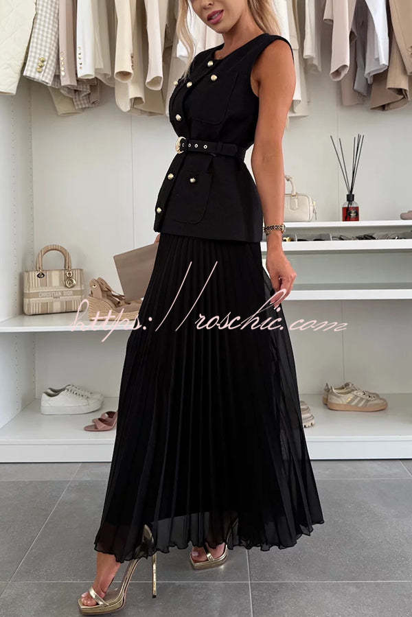 Relaxed and Pleated Tulle Side Zipper A-line Maxi Skirt