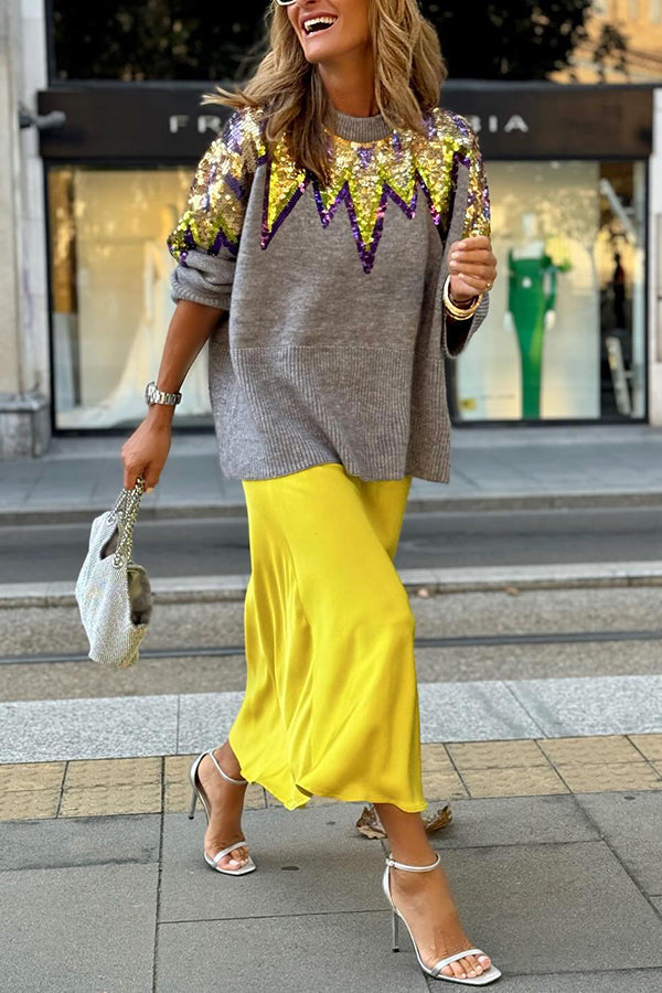 Loose Knitted Sweater With Sequins