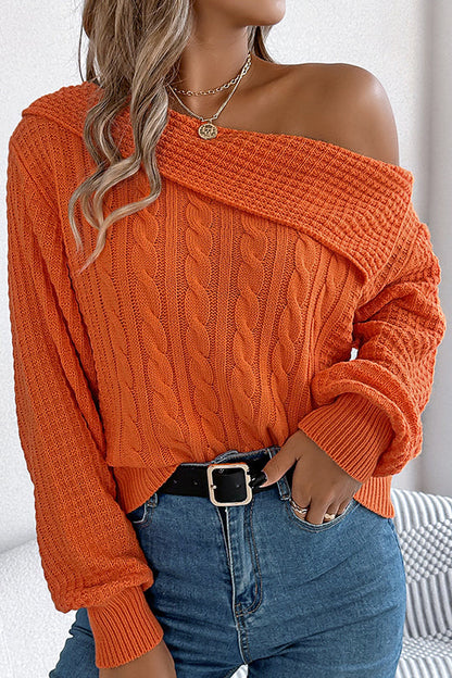Color One Shoulder Long Sleeve Knitted Sweater