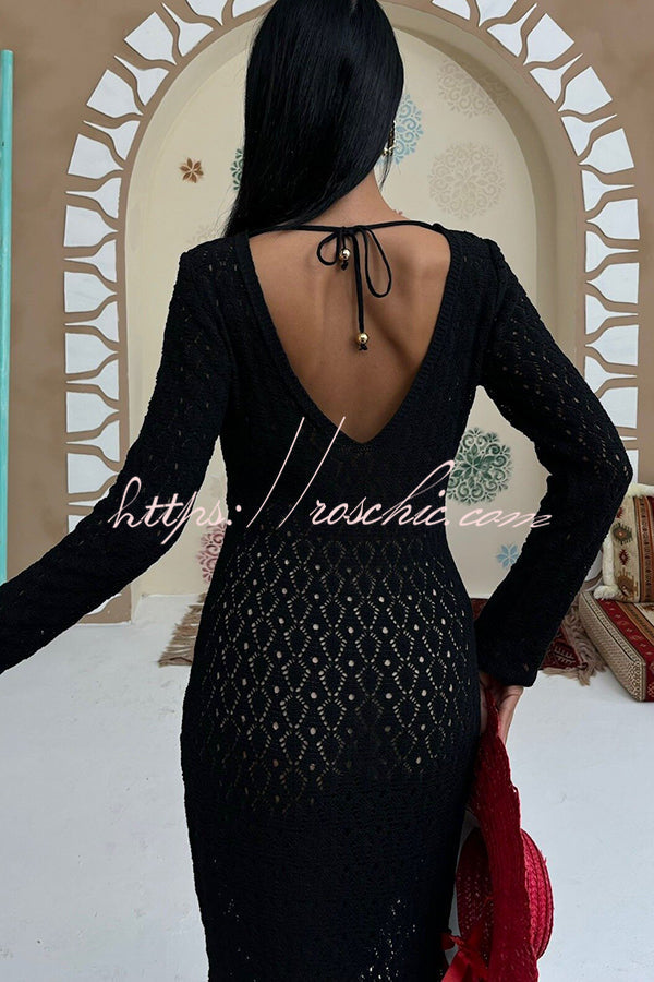V-neck Long-sleeved Hollow Slim Maxi Dress