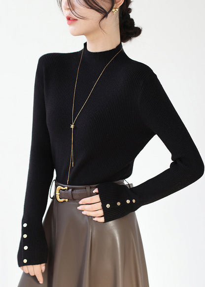 Black Slim Fit Patchwork Knit Sweaters Hign Neck Winter Rv025