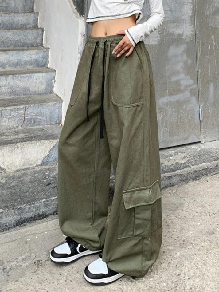 Drawstring Baggy Cargo Pants With Big Pockets