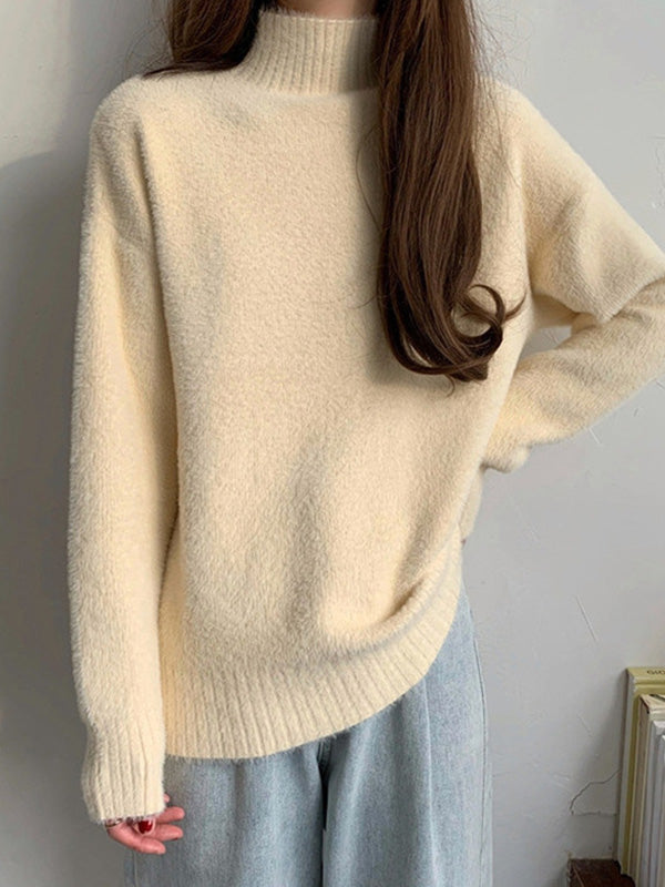 Warm Pink Mock Neck Long Sleeve Mink Sweater Qx005