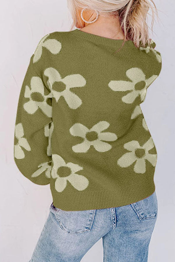 Print Knitted Long Sleeve Pullover Sweater