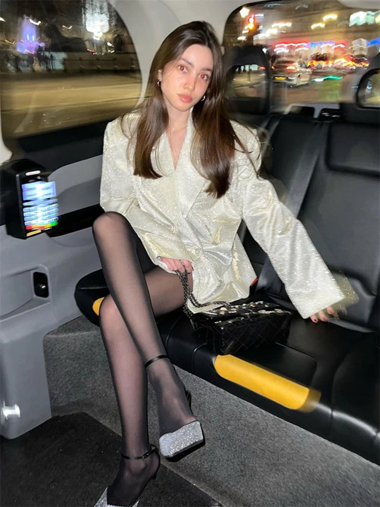 Sparkly Blazers for Oversized Loose Sliver Black Gliiter Jackets Blazer Set Pink Coat Party Outfits