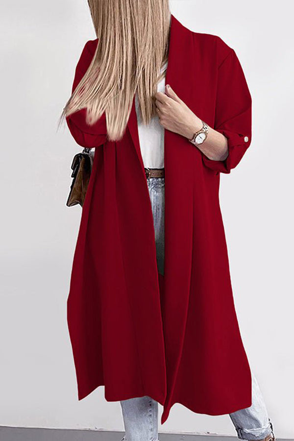 Lapel 3\/4 Sleeve Slit Cardigan