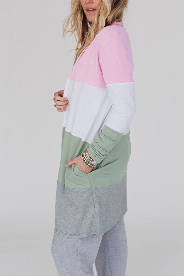 Multicolor Color Block Pocketed Duster Cardigan