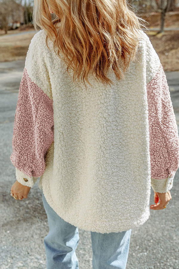 Autumn and Winter Long-sleeved Double-pocket Color-block Loose Fur Coat