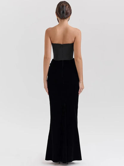 Strapless Bodycon Patchwork Backless Party Club Evening Dress Tight Long Dress Slim Fishbone Vestido