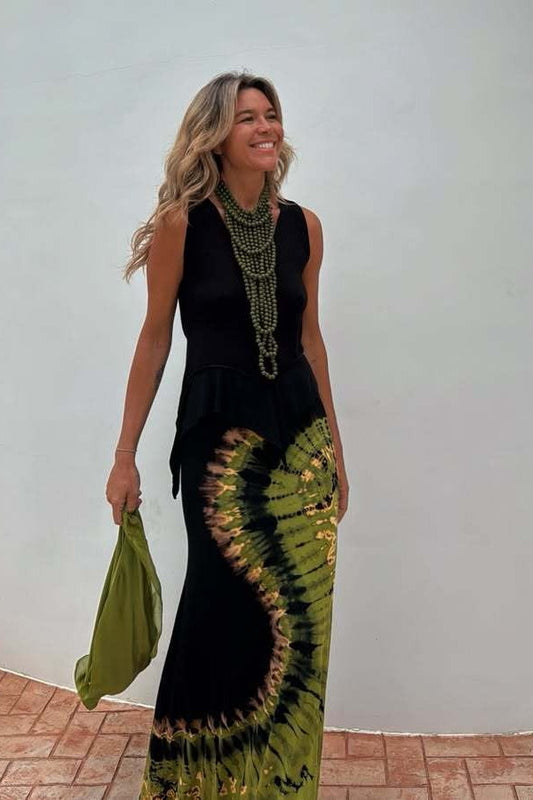 Print Backless Tie Slim Fit Maxi Dress