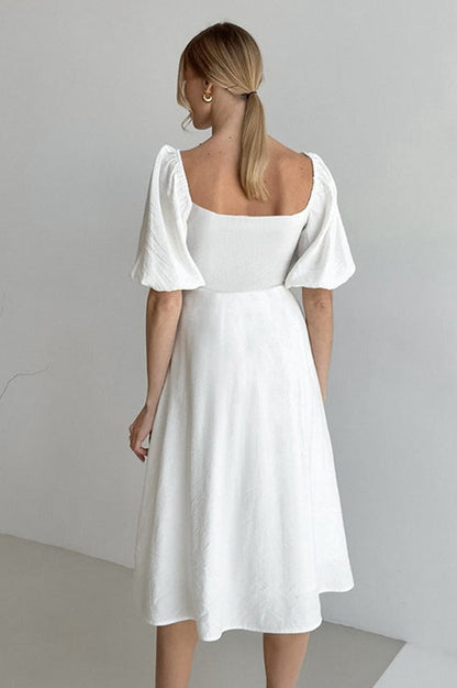 Off-shoulder Puff Sleeve Cotton Midi Dress
