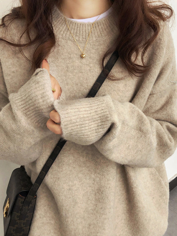 Dreamy Loose Purple Round-neck Long Sleeves Sweater Qx008