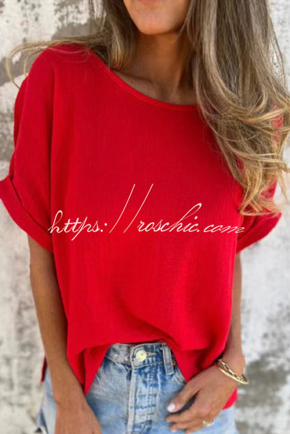 Linen Blend Crew Neck Short Sleeve Loose T-shirt
