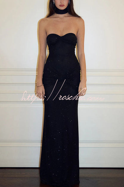 Slightly Translucent Sequined Off-shoulder Slim Fit Fishtail Maxi Dress