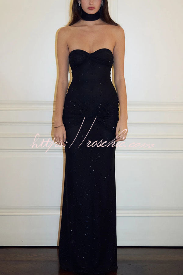 Slightly Translucent Sequined Off-shoulder Slim Fit Fishtail Maxi Dress