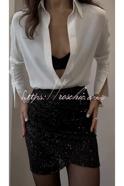 Days Sequined Elastic Waist Ruched Mini Skirt